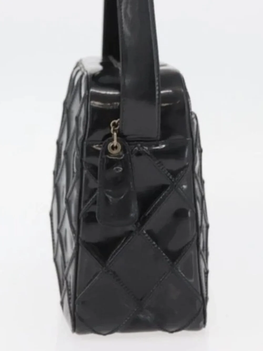 CHANEL Bicolore Shoulder Bag Patent leather Black Silver CC Auth BAZ811A